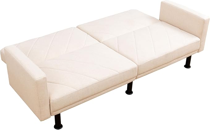 Fold Out Modern Couch Convertible Chair Bed Sleeper Sofa 2 Seater Loveseat Small Couch for Living Room Futon Lounge Comfy Sofa Bed Cama for Small Spaces for Bedroom Adjustable Angle Beige