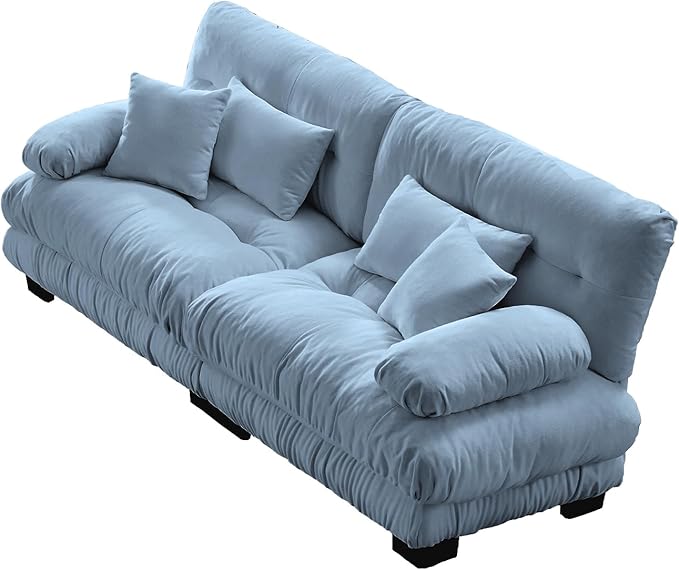 KEIKI 94 Sectional Sofa with 4 Pillows Comfy Sleeper Cloud Loveseat Couch Set Soft Deep Seat Sofa Chenille Upholstered Loveseat for Apartment &amp Living Room Blue