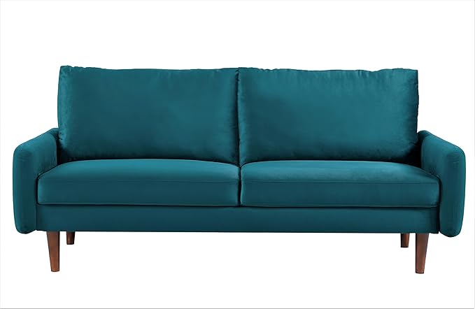 Kent Velvet Sofa for Modern Living Rooms and Compact Spaces Comfy 3 Seater Couch Studio Apartment Furniture with Sleek Design Greenish Blue