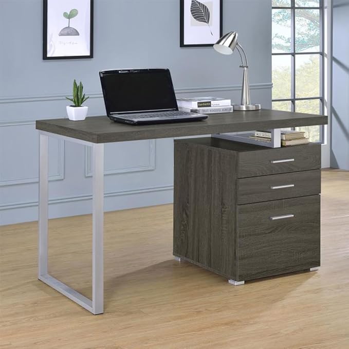 3-Drawer Office Desk in Weathered Grey Finish