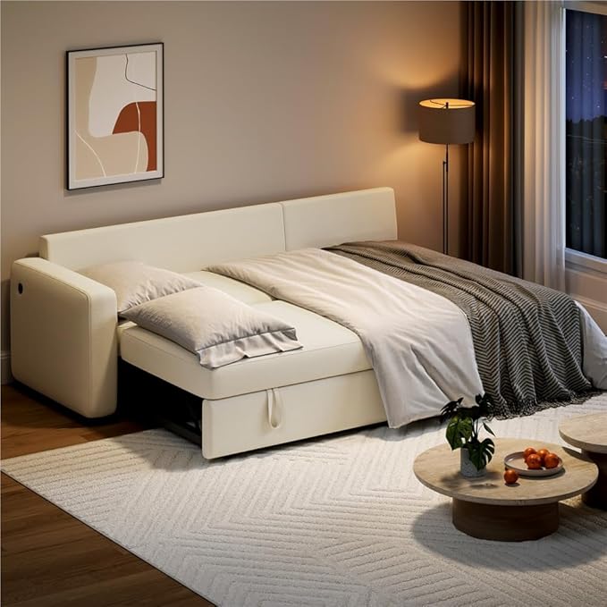 Yaheetech Sectional Sofa L-Shaped Sofa Couch Bed w/Chaise &amp USB Reversible Couch Sleeper w/Pull Out Bed &amp Storage Space Living Room Beige