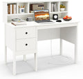 GLOBALWAY48” Computer Desk Study Writing Desk with 5-Cube Hutch 2 Drawers &amp Charging Station Home Office Workstation for Living Room Study &amp Bedroom White