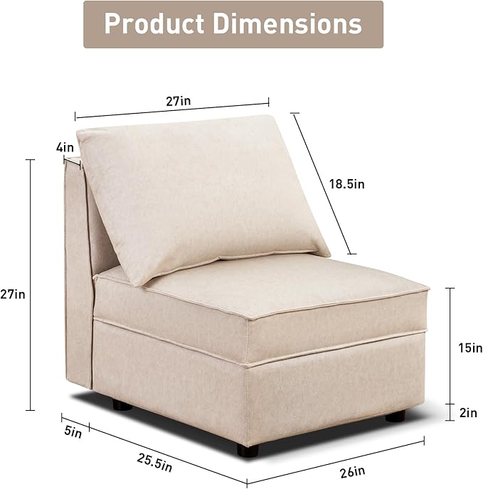 Ainfox Sectional Sofa Couches for Living Room - Convertible Armless Sofa Chair with Storage High Supportive &amp Soft Sponges Modular Sectionals Sofa for Apartment Office Small Space(Beige)