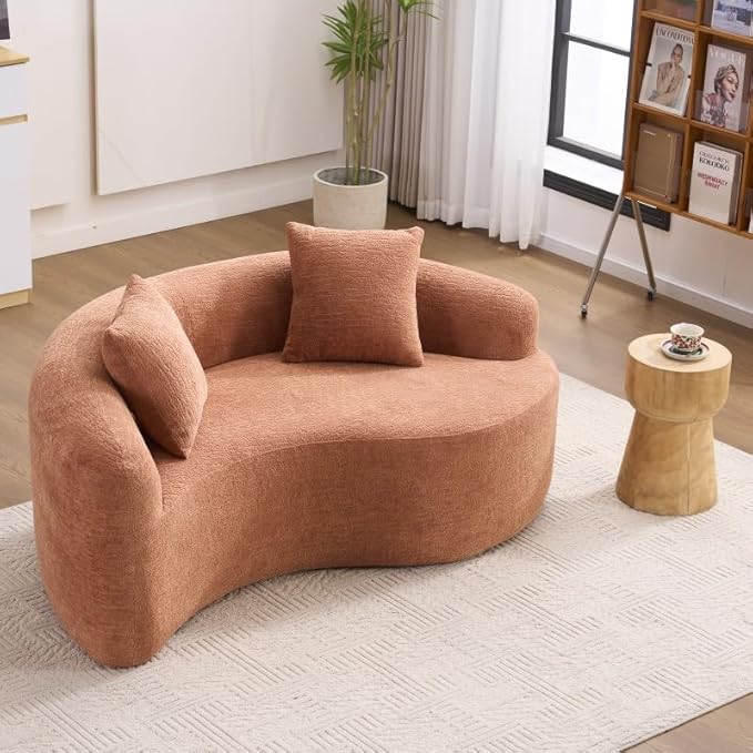 Tai Chi Symbol Loveseat Sofa Curved Yin-Yang Design Dual-Depth Meditation Couch 66.9 Chenille Modular for Small Spaces 300 lbs Capacity (Coral)