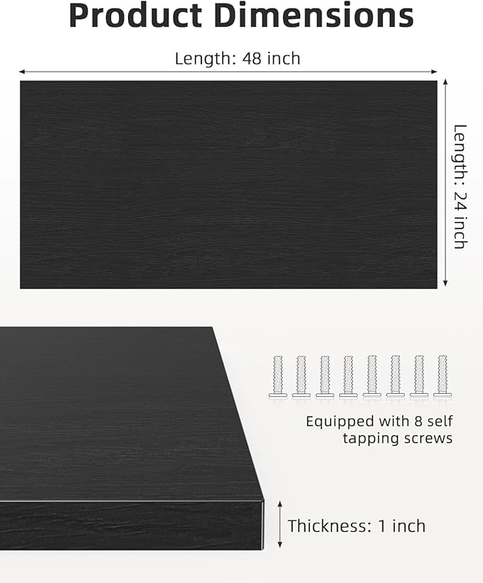 Universal 48 x 24 One-Piece Particle Board Table Top 1 Thick Desktop for Stand Up Height Adjustable Desk Frames Home Office Tabletop Countertop DIY Black Oak