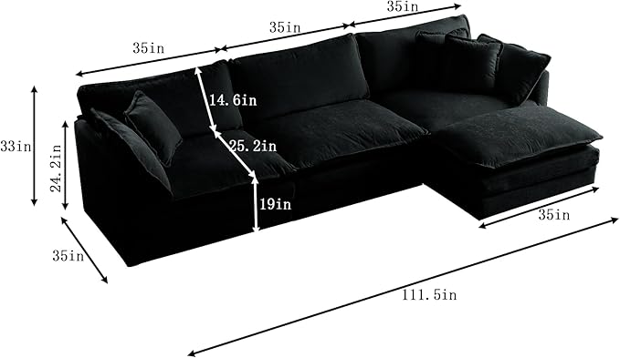 ERYE L-Shaped Sectional Sofa Modern Deep Seat Reversible Chaise Sofa&ampCouch with Movable Ottoman and 5 Pillows Modular Sleeper Upholstered Couch for Living Room Apartment Studio Office