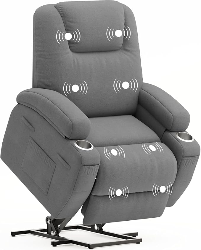 Flamaker Power Lift Chair Massage Recliner Chairs for Elderly - Ergonomic Design with Cup Holders &amp Side Pockets Remote Control (Gray)