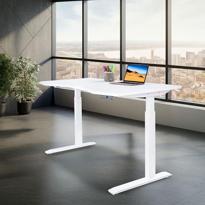 MotionWise M3 PRO Series Ergonomic Curve 30” x 60” Large Electric Sit-Stand Desk for Home Office w/Dual Motors Memory Presets (White)