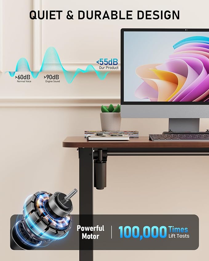 Standing Desk Small Height Adjustable Electric Stand up Desk 40 x 24 Sit Stand Computer Home Office Desk with Splice Board Black Frame/Walnut Top
