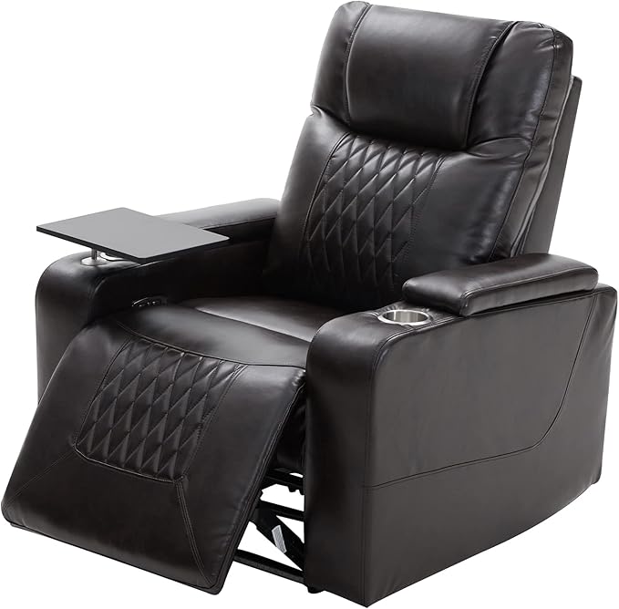 Merax Electric recliner chair with USB Charge Port 360 Swivel Tray Table Hand in-Arm Storage and Cup Holders ambient lighting Gaming Home Theater Seating