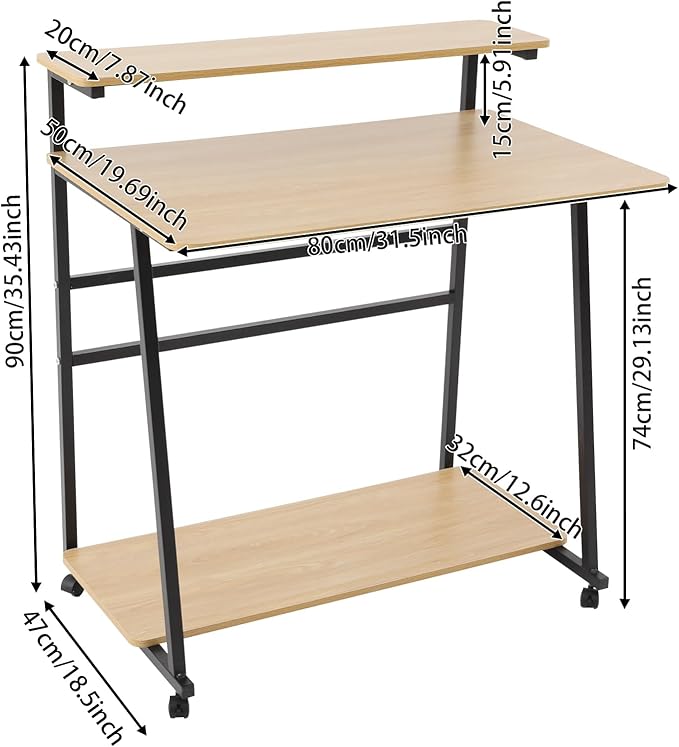 Home Office Desk36inch Rolling Computer Desk With Storage Shelves Under Desk Reversible3-Tier Computer Desk With 31.5*19.69in Spacious Desktop For Small Place For BedroomsStudios (Black+Log Color)