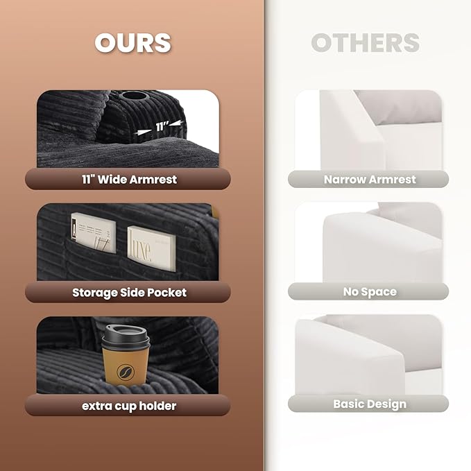 67 Chaise Lounge Chair Indoor Cozy Oversized Fluffy Sofa with Cup Holders &amp Throw Pillows Boneless Sleeper Cloud Couch for Living Room Movie Room and Apartments Black