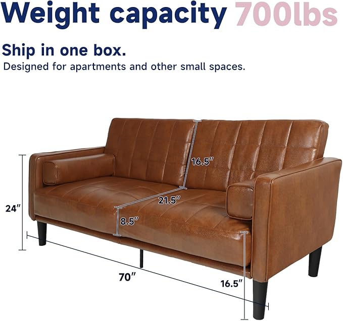 70” Mid-Century Modern Couch Breathable Faux Leather Couch with Upholstered Cushions/Pillows Loveseat Sofas &amp Couches for Living Room (Yellow)