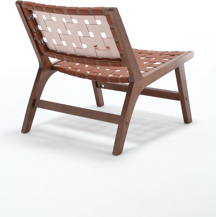 Saddle Leather Woven Leisure Chair Solid Wood Legs Suitable for Living Room Study or Balcony