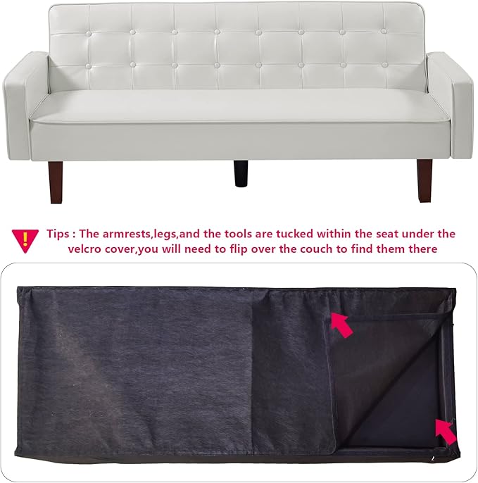 mikibama PU Faux Leather Futon Sofa Couch Upholstered Convertible Sleeper Sofa Bed Futons Modern Tufted 3 Seater Sofa Bed Couch for Living Room Apartment Small Spaces with Solid Wood Legs