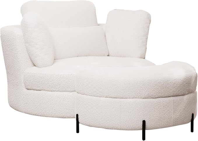Chifee &amp Vingol Swivel Accent Chair with Ottoman 50.2 Round Swivel Chair Storage Ottoman &amp Pillows 360° Barrel Chair for Living Room Bedroom OfficeSherpaIvory