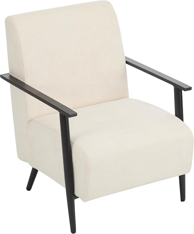 Merax Modern Mid Century Lounge Chair with Metal Frame Cozy Upholstered Armchair for Bedroom Living Room Office Easy Assemble Beige