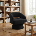 Comfy Swivel Barrel Chair for Living Room - Modern Upholstered Accent Chair with Teddy Fleece Hollowed Back &amp 360° Swivel Base Small Round Chair for Bedroom Reading Nook Office Black