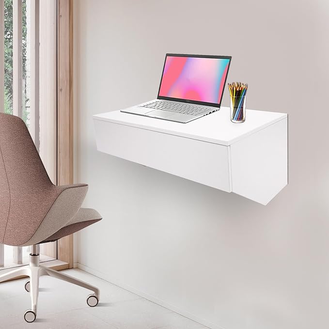 Wall-Mounted Computer Table Desk Hanging &amp Floating - White 28.4x19.2x13in