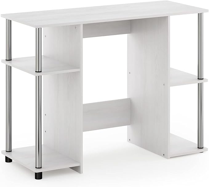 Compact Computer Desk - Study Writing Table for Small Spaces - Modern Home Office Desk White Oak/Stainless Steel