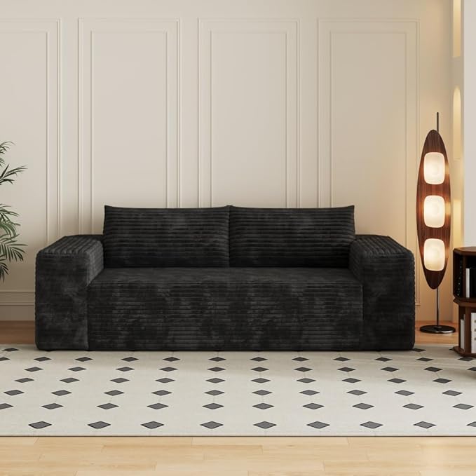 71 3Setaser SofaCorduroy FabricDeep Seat CouchesComfy Loveseat SofaNo Assembly1pcs for Living Room BedroomConference RoomApartment (Black-78.8)