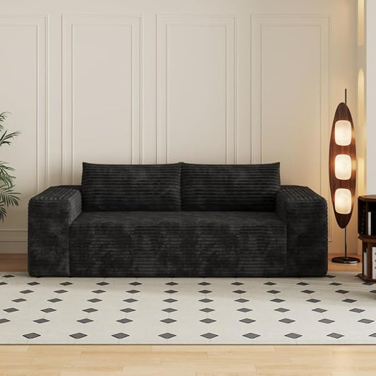 71 3Setaser SofaCorduroy FabricDeep Seat CouchesComfy Loveseat SofaNo Assembly1pcs for Living Room BedroomConference RoomApartment (Black-78.8)