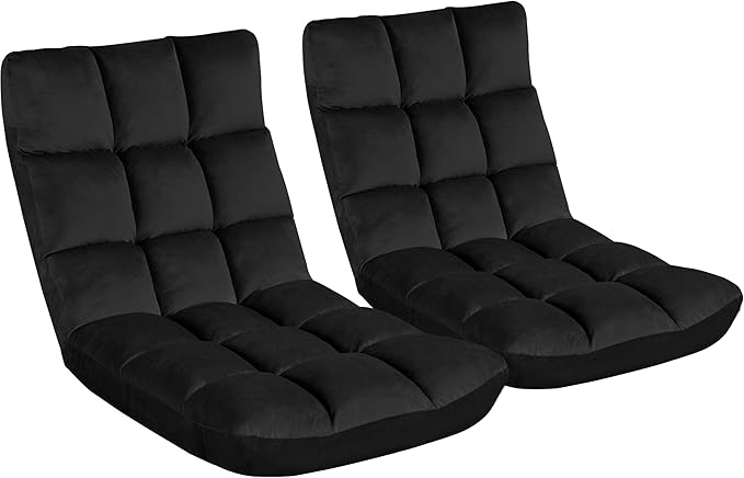 Yaheetech Floor Chair Meditation Chair with Back Support Gaming Floor Lounger with 14 Adjustable Position for Adult Black 2pcs
