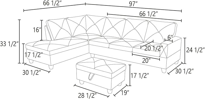 L Shaped Sectional Couches Modern Convertible Lounge Sofa with Ottoman Storage Comfy Modular Sectional Sofa for Living Room Furniture Sets Small Spaces Bedroom Grey A