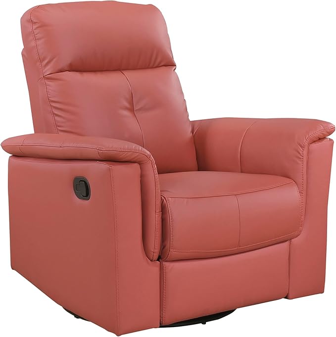 Lexicon Swivel Glider Recliner Chair Comfy Nursery Glider Top Grain Leather Match Recliner Manual Reclining Chair for Living Room/Office/Apartment Red