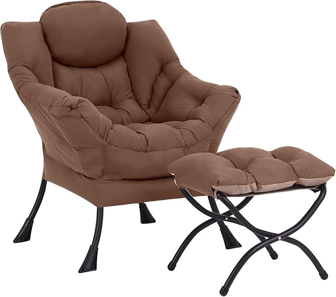 LITA Lazy Chair with Ottoman Modern Accent Leisure Upholstered Sofa Chair Contemporary Lounge Reading Chairs with Armrests and a Side Pocket for Living Room Bedroom &amp Small Space Dark Brown