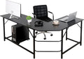 LEMY 66 Inch x 47 Inch Large L-Shape Corner Table Computer Workstation Bevel Edge Angle Design PC Laptop Table w/CPU Stand for Home Office - Black