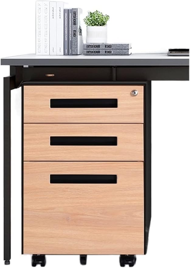 Office Storage File Cabinet Office Drawer Tin Movable Storage Short Cabinet Household Wood Grain Lockable Mobile Push Cabinet (Gold)