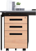 Office Storage File Cabinet Office Drawer Tin Movable Storage Short Cabinet Household Wood Grain Lockable Mobile Push Cabinet (Gold)