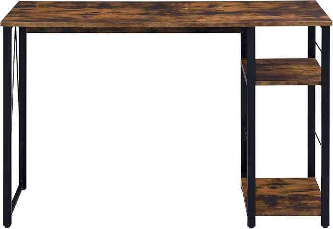 Weathered Oak and Black 2-Shelf Rectangular Writing Work Study Desk Metal Base for Home Office Modern