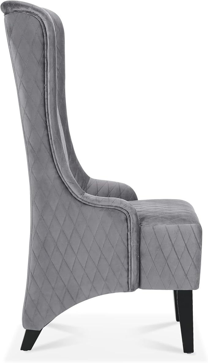 23.03 Wide High Back Velvet Accent Chair Comfy High Wingback Chair Living Room Chair with Soft Padded Wooden Legs Modern Side Chair for Living Room Bedroom Grey