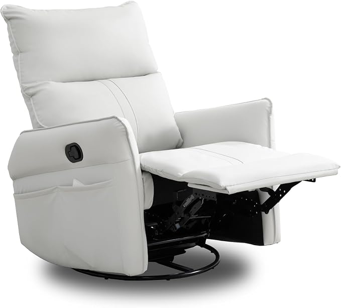 cinehome Swivel Rocker Recliner Small Rocker Recliner Chairs for Adults Overstuffed Faux Leather Manual Recliner Glider Recliner 360 Swivel Recliner Chair for Living Room