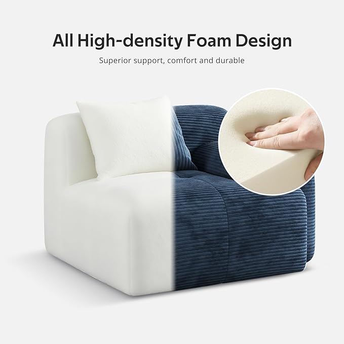 118 Oversized 3-Seater Cloud CouchL-Shaped Boneless Couch Modern Corduroy Upholstery couches for Living Room Modular sectional SofaMovable Ottoman No Assembly Required (Blue)