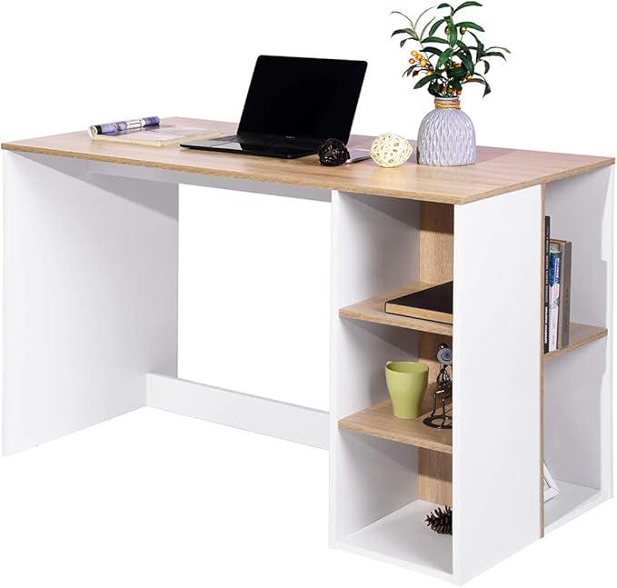 47.2 Computer Desk with 5 Storage Shelves Modern Study Writing Desk for Small Spaces Gaming Desk Multipurpose Student Learning Table Workstation for Home Office Easy Assembly (Oak White)