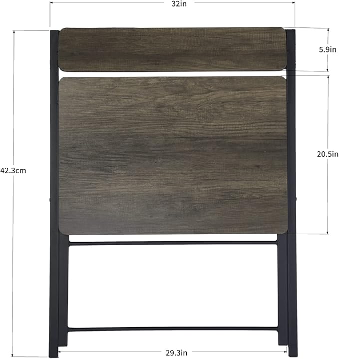 FurnitureR 32'' Folding Desk No Assembly Required Desk 2 Tier Computer Desk for Study Home Office Portable Foldable Laptop Table with Metal Frames/Wood Top Rustic Brown