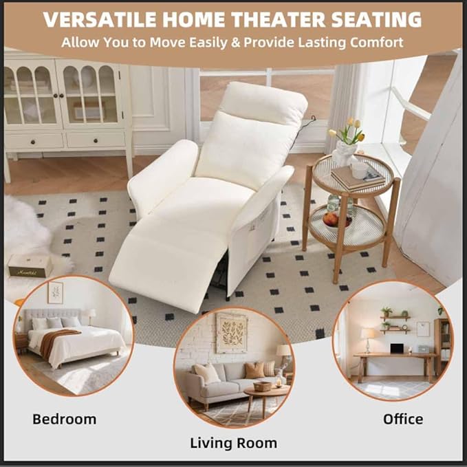 Power Recliner Chair Adjustable Electric Recliner Chairs for Adults Sleeper Sofa Bed with Remote Control &amp Side Pocket Linen Upholstered Chair for Living Room/Bedroom Easy Assembly Beige