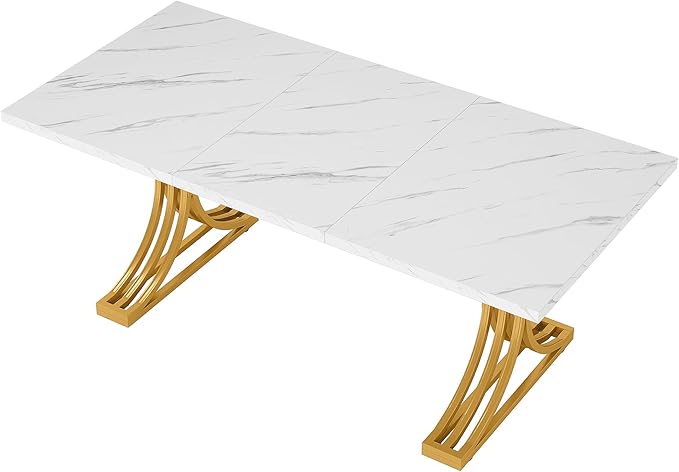Tribesigns 63 White Gold Desk Modern Office Desks with Faux Marble Tabletop Large Modern Executive Desk Computer Desk with Trestle Legs