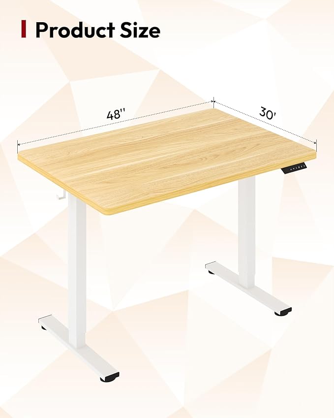 SANODESK Electric Standing Desk 48 x 30 Inches Whole-Piece Desktop Height Adjustable Stand Up Desk w/6-Button Controller Ergonomic Computer Desk for Home Office White Frame + Natural Tabletop