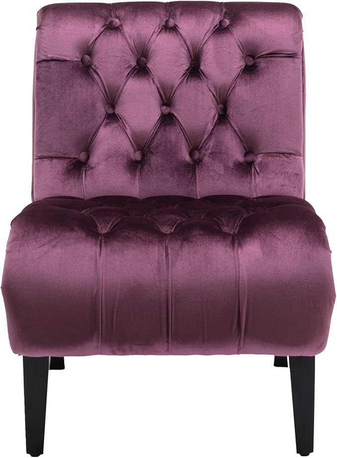 Modern Armless Living Room Chair/Leisure ChairUpholstered Fabric Button Comfortable Chair with Wooden Legs for Bedroom Living Room Office (Purple)