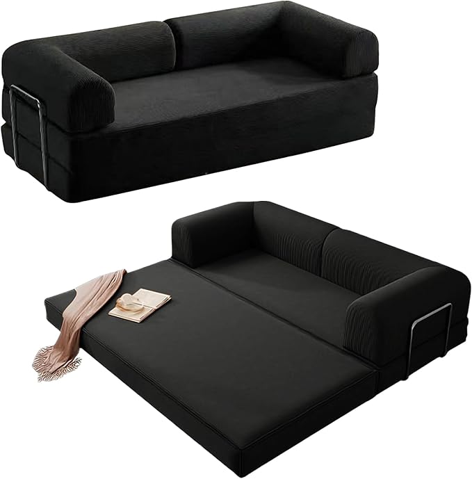 Simcat 79'' Modular Sectional Sofa Couches with Fixed-Shape Frame Memory Foam Couch Floor Sofa with Removable Armrests Pull Out Bed Convertible Sofa Bed for Living Room Bedroom Lounge (Black)