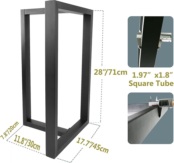 Metal Table Legs Heavy Duty Square Tube Desk Frame Industrial Dining/Coffee/Computer Table Legs Set of 2 (Matte Black-T)