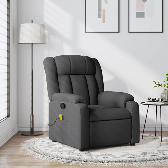 vidaXL Dark Grey Massage Recliner Chair with USB Connection &amp Remote Control Adjustable Fabric Vibration for Living Room Bedroom Use TV Reclining Armchair Modern Comfort Sofa Lounge