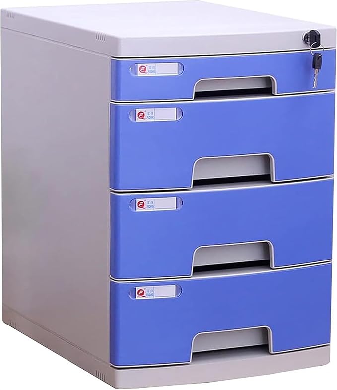 Desktop 4 Drawer File Cabinet with Locking File Organiser Data Cabinet (Color : Blue Size : 11.61x15.51x16.92inch)