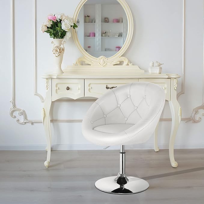 Giantex Swivel Round Vanity Chair Set of 2 Height Adjustable Tilt Makeup Beauty Chair with Back for Makeup Room Barber's Shop Bar Modern Living Room Accent Chairs White