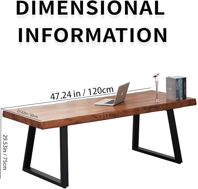 Pine computer desk modern solid wood home office desk long rural farmhouse pine dining table administrative workstation computer desk suitable for living room and dining room (47inch)