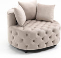 Setawix 40.6 W Round Barrel ChairModern Velvet Upholstered Accent Arm Chairs for Living RoomButton Tufted Club Chair OversizedLuxury Single Lounge Sofa Chair for BedroomOfficeHotel (Light Khaki)